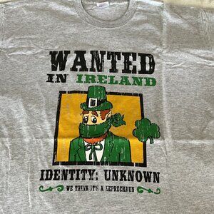 Ireland T Shirt Mens Irish XL Gray Screen Print Wanted Leprechaun